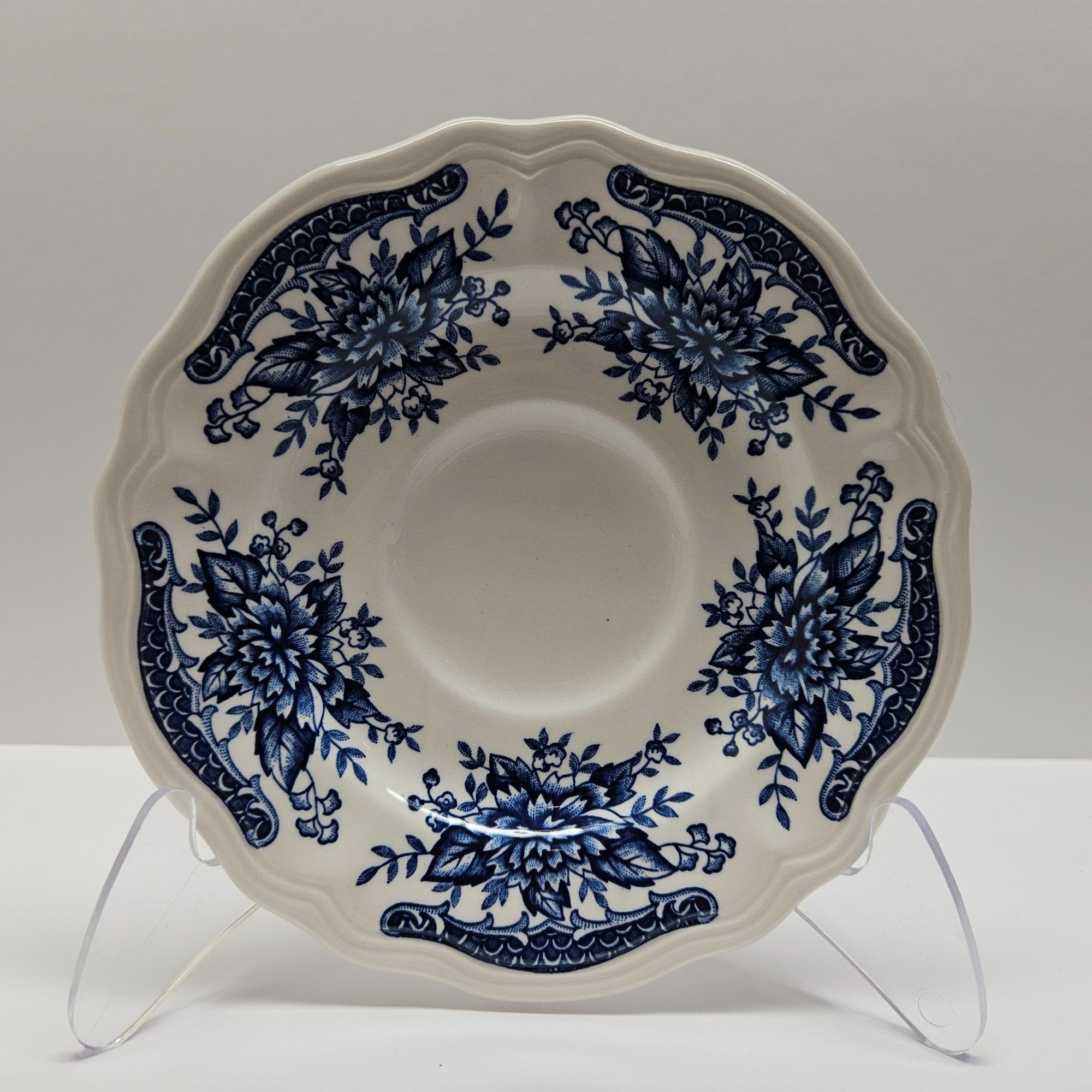 Vintage Blue Carnation Ironstone by Sears Flat Cup and Saucer Set 1970s