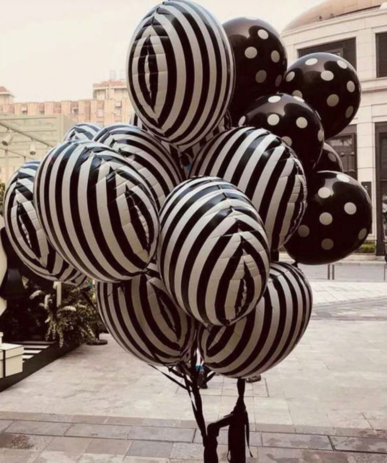 15pcs Balloon Set, 18-Inch Black And White Striped Round Shaped Latex Balloon And 12-Inch Polka Dot Latex Balloon image 1