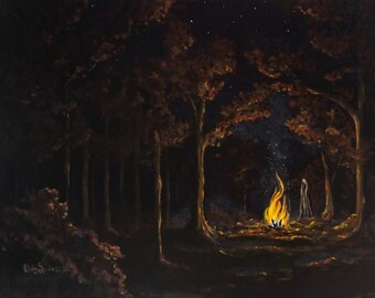 The Bonfire Watcher – Moody Forest Acrylic Print (Unframed)