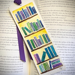 Handpainted Watercolor Bookmark - Bookshelf