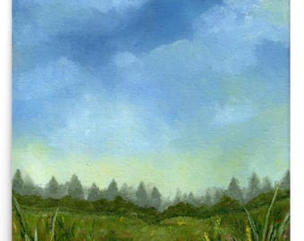 Noon Meadow Oil Painting Print – Airy Nature Landscape Artwork (Unframed)
