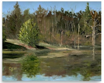 Spring Pond Oil Painting Print – Cottagecore Nature Wall Art (Unframed)