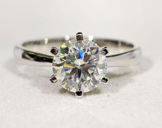 Round Cut Solitaire Moissanite Engagement Ring, Six Prong Set Solid White Gold Proposal Ring, Wedding Ring For Her