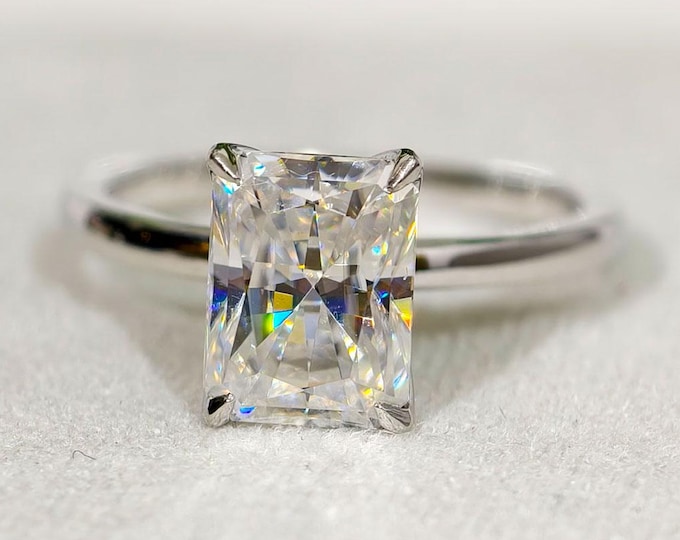 Unique Floral Tulip Setting Engagement Ring, 2 Carat Radiant Cut Moissanite Wedding Ring, Flower Basket Lotus Petal Prong Set Solitaire Ring