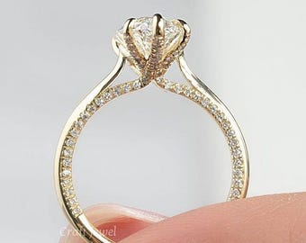 2 CT Marquise Cut Moissanite Engagement Ring, Hidden Halo & Pave Bridge 14K Solid Gold Wedding Ring Solitaire Colorless Diamond Promise Ring