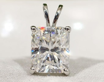 5 CT Radiant Cut Moissanite Pendant For Women, Split Bail Delicate Pendant, Wire Basket Setting Solitaire Diamond Anniversary Gift Pendant
