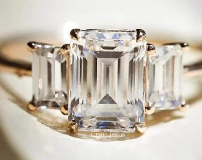 2 Carat IGI Certified G/H Color VS Clarity Emerald Cut Three Stone Lab Grown Diamond Engagement Ring, Three Stone Wedding Ring, Promise Ring
