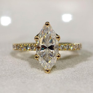 1.50 CT Marquise Cut Moissanite Engagement Ring, Six Prongs Marquise Diamond Wedding Ring, Solid 14K White Gold Designer Bridesmaids Ring