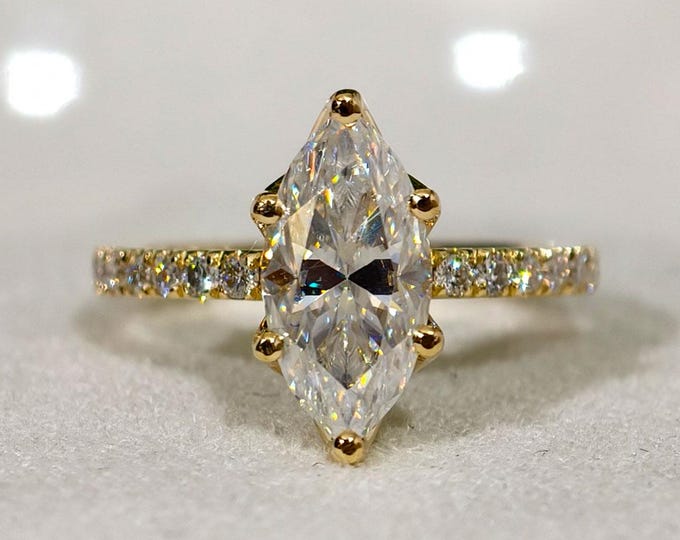 1.50 CT Marquise Cut Moissanite Engagement Ring, Six Prongs Marquise Diamond Wedding Ring, Solid 14K White Gold Designer Bridesmaids Ring