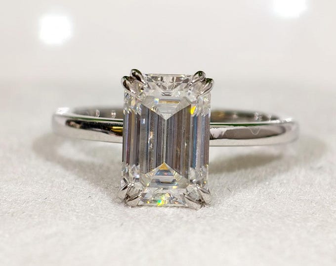 3 CT Emerald Cut Moissanite Engagement Ring, 14K Gold Ring Anniversary Ring Double Prong Set Wedding Ring, Solitaire Ring Promise Gifts Ring