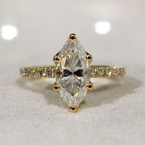 1,50 CT Marquise geslepen Moissanite verlovingsring, zes rieken Marquise diamanten trouwring, massief 14K witgoud designer bruidsmeisjes ring