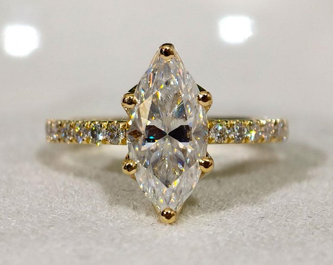 1.50 CT Marquise Cut Moissanite Engagement Ring, Six Prongs Marquise Diamond Wedding Ring, Solid 14K White Gold Designer Bridesmaids Ring
