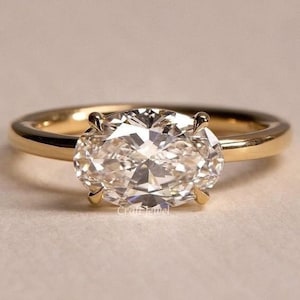 2.30 CT Oval Cut Moissanite Engagement Ring East West Prong Setting Anniversary Ring Solitaire Wedding Bridal Ring Promise Ring Gift For Her
