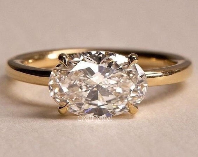 2.30 CT Oval Cut Moissanite/Lab Grown Engagement Ring, East West Prong Setting Anniversary Ring Solitaire Wedding Ring, Promise Ring For Her