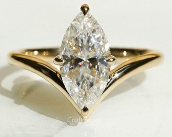 2 CT Marquise Cut Moissanite Ring, Luxury Solitaire Engagement Ring, Vintage Style V Shape Band Marquise Cut Wedding Gift Ring, Promise Ring