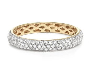 Half Eternity Three Row Pave Wedding Band, Sparky Round Brilliant Cut Moissanite Ring, Matching Band For Engagement Ring, Anniversary Gift