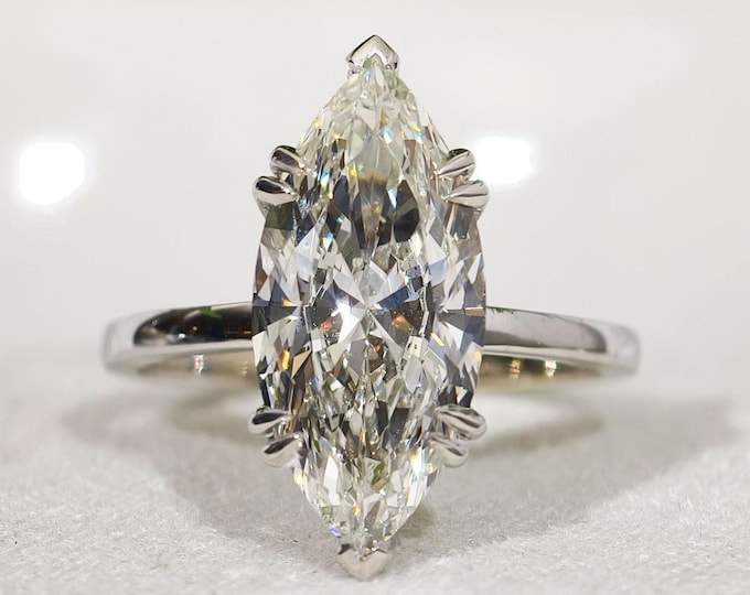 Marquise Cut Lab Grown Diamond Engagement Ring, Elegant Hidden Halo Wedding Ring, Classic Solitaire Proposal Ring, Custom Anniversary Gift