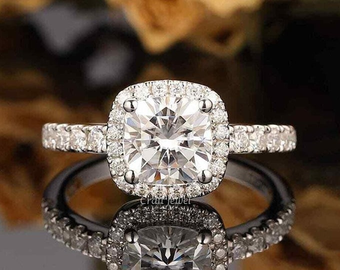 Cushion Cut Lab Grown Diamond Halo Engagement Ring