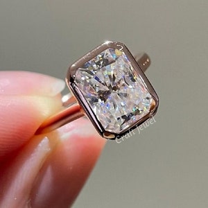 Radiant Cut Moissanite Solitaire 14K Yellow Gold Engagement Ring Bezel Setting Statement Ring, 2.50 CT Radiant Cut Diamond Wedding Ring