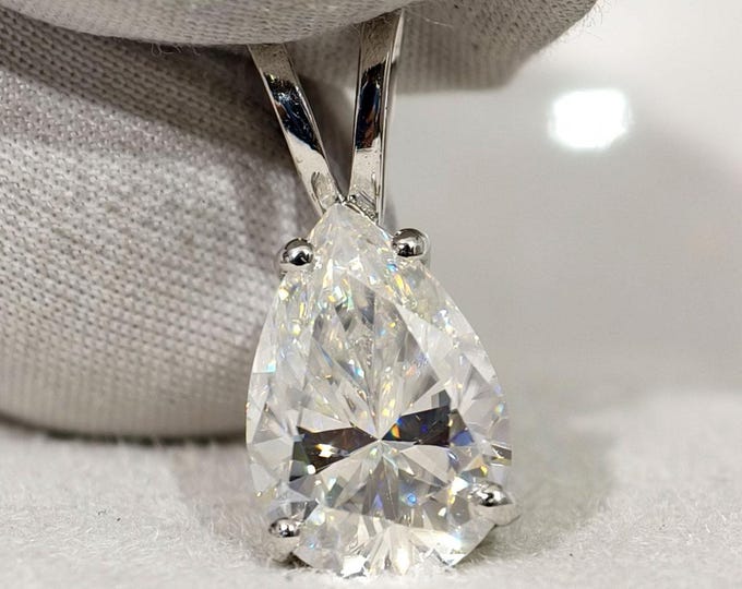 3 CT Pear Cut Moissanite Pendant, Teardrop Solitaire Diamond Split Bail Pendant For Women, 14K Solid White Gold Pendant Gift For Girlfriend