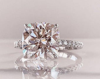 Cushion Cut Moissanite Ring, Solitaire Diamond Engagement Ring Solitaire With Accent Diamond Promise Ring For Women Wedding Anniversary Ring