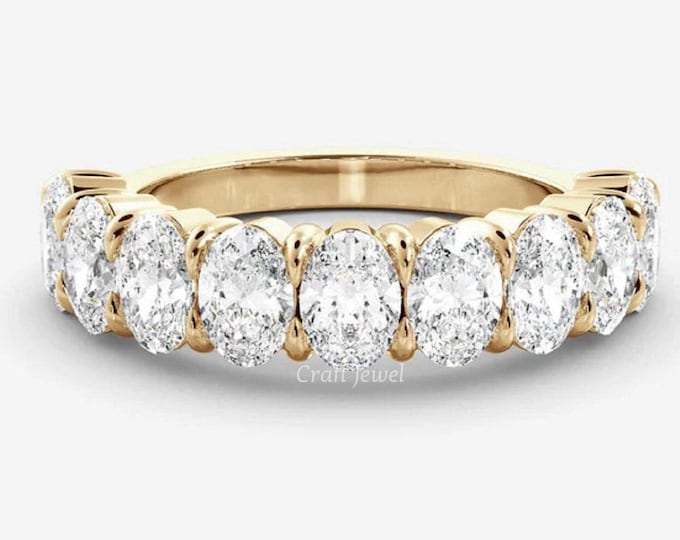 Oval Cut Moissanite Band Oval Eternity Band Oval Wedding Band, Stackable Anniversary Band, Birthday Ring Gift, Half Eternity Promise Band