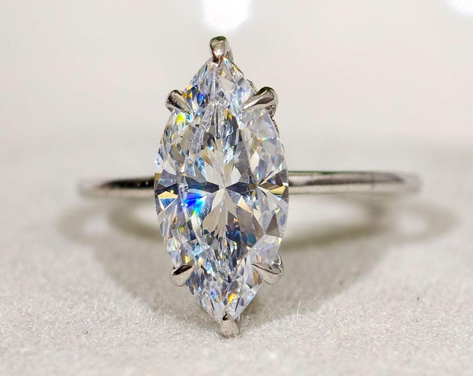 2.50 CT Marquise Cut Moissanite Engagement Ring, 6 Claw Prong Solitaire Wedding Ring, Hidden Halo Solid Gold Anniversary Gift For Wife