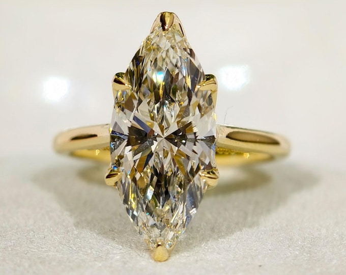 IGI Certified Marquise Cut Lab Grown Diamond Engagement Ring, Unique Bridge Pave Set Tulip Prong Wedding Ring, Luxurious Anniversary Gift