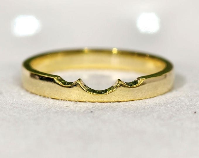 Solid Gold Contoured Wedding Band, Plain Gold Curved Stacking Anniversary Band, Minimalist Art Deco Matching Engagement Band