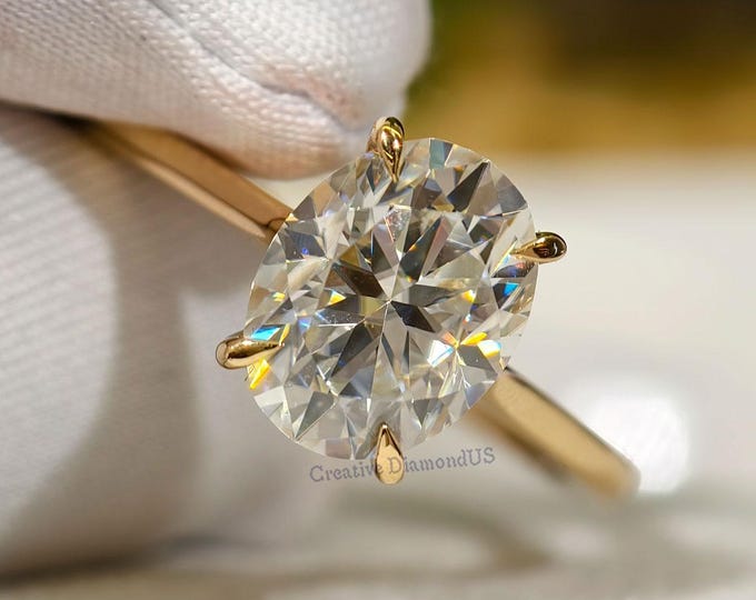 2.50 CT Oval Cut Solitaire Moissanite Ring, Oval Moissanite Engagement Ring, 14k Solid Yellow Gold Anniversary Ring Bridal Oval Ring