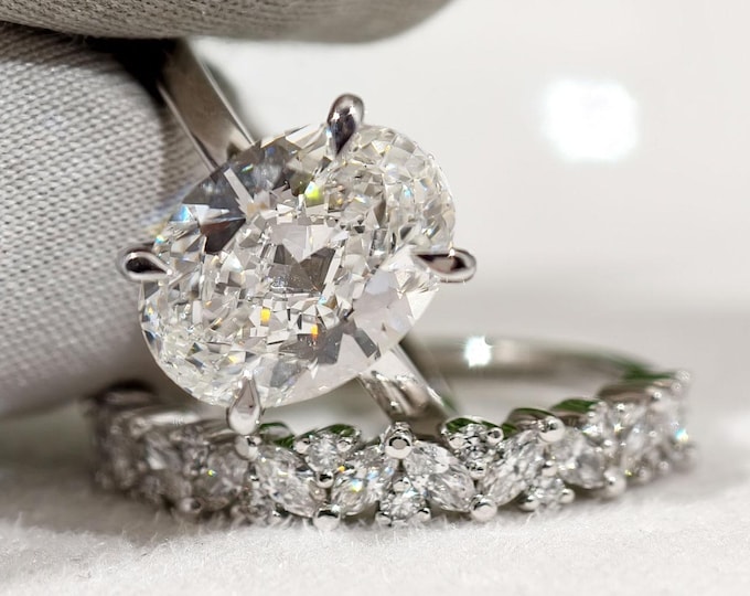 Oval Cut Hidden Halo Lab Grown Diamond Wedding Ring Set