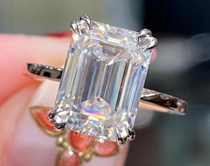 3 CT Emerald Cut Moissanite Engagement Ring, 14K Gold Ring Anniversary Ring Double Prong Set Wedding Ring, Solitaire Ring Promise Gifts Ring