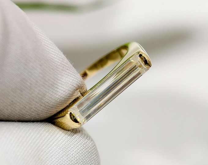 Long Baguette Cut Moissanite Engagement Ring Minimalist East West Solitaire Diamond Promise Ring Bar Set Single Stone Proposal Ring For Her