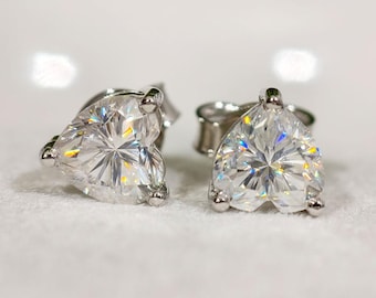 Classic Sparkling Heart Shaped Moissanite Stud Earrings, Timeless Minimalist Wedding Earrings, Dainty Everyday Jewelry Gift