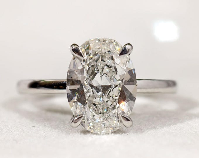 3 Ct Oval Cut Lab Grown Diamond Engagement Ring, IGI Certified Solitaire Wedding Ring, Hidden Halo Ethical Lab Created Diamond Jewelry