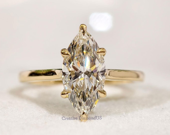 IGI Certified Marquise Cut Lab Grown Diamond Wedding Ring, Classic Solitaire CVD Diamond Engagement Ring, Celebrity Style Proposal Ring