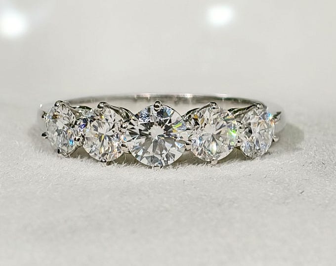 Round Cut Five Stone Lab Grown Diamond Ring in White Gold, Customize Engagement Ring, Minimalist Promise Ring For Her