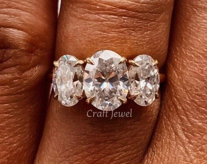1.80CT Oval Cut Trilogy Moissanite Engagement Ring, Three Stone Wedding Ring, Claw Prong Set Ring Classic Solitaire Minimalist Proposal Ring