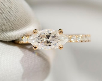 Marquise Cut Lab Grown Diamond Engagement Ring, IGI Certified East West Lab Created Diamond Solitaire Minimalist Wedding Ring For Her