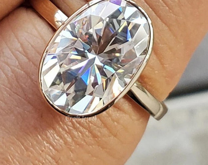 Bezel Set Wedding Bridal Ring, Oval Cut 4.40 CT Moissanite Engagement Ring, solitaire Oval Cut Anniversary Ring, Promise Ring Gift For Her