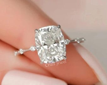 3 CT Elongated Cushion Cut Moissanite Diamond Ring, Hidden Halo Set Engagement Ring, Women's Daily Wear Ring, Diamond Distance Wedding Ring