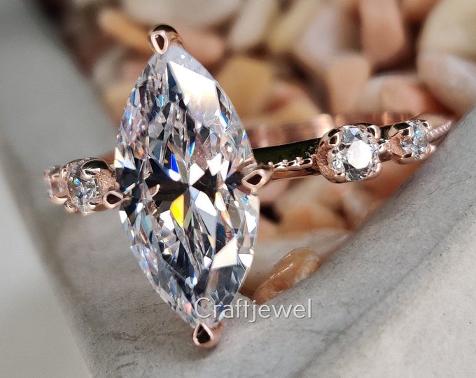 1.50 CT Marquise Cut Lab-Grown Diamond Engagement Ring, Art Deco Solitaire Wedding Ring with Knife Edge Band, Anniversary Ring for Her