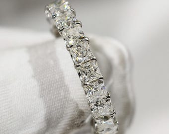 Princess Cut Colorless Moissanite Wedding Band, Half Eternity Promise Band, 14K Gold Minimalist Proposal Gift Band For Her