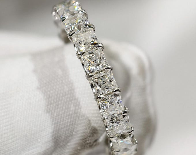 Princess Cut Colorless Moissanite Wedding Band, Half Eternity Promise Band, 14K Gold Minimalist Proposal Gift Band For Her