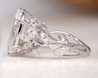 Vintage Style Marquise Cut Moissanite Ring, Leaf And Wine Art Deco Anniversary Ring, Nature Inspire Wedding Ring, Customized Birthday Gift