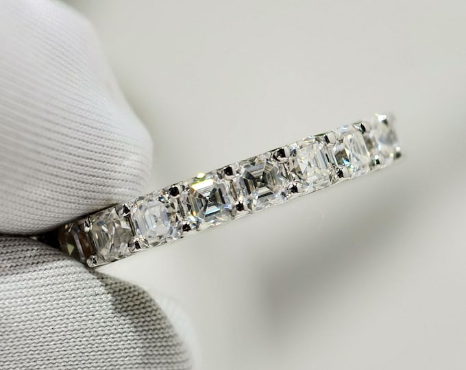 Elegant Asscher Cut Moissanite Full Eternity Band with Prong Setting, Unique Matching Stackable Anniversary Band, Luxurious Gift for Her