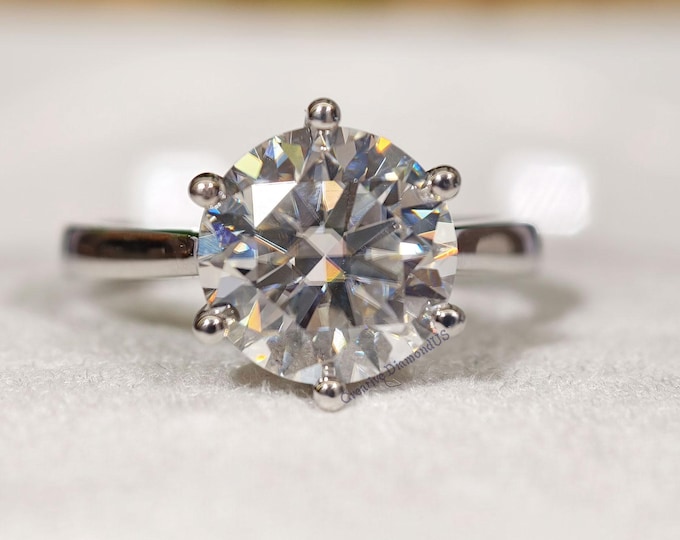 3.50 CT Round Cut Moissanite Engagement Ring, Classic Solitaire Diamond Wedding Ring In 14K Solid White Gold, Celebrity Style Proposal Ring