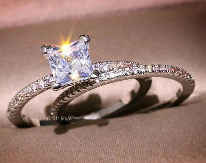 1.50 CT Princess Cut Moissanite Bridal Ring Set, Square Diamond Solitaire Wedding Ring Set, One Diamond Princess Cut Engagement Ring For Her
