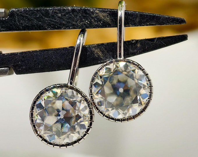 Old European Round Cut Moissanite Wedding Earrings Milgrain Bezel Setting Wire Hoop Earrings Solitaire Dangle Drop Earring Elegant Jewelry