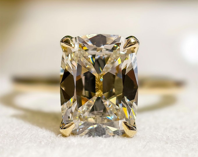 Elongated Old Mine Antique Cushion Cut Lab Grown Diamond Engagement Ring, Tulip Prong Setting IGI Certified Solitaire Diamoind Wedding Ring